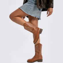 Load image into Gallery viewer, Elecsop Cowboy Boots for Women, Western Cowgirl Boots with Classic Embroidery, Mid-Calf Square Toe womens cowboy boots, Fashion, Brown
