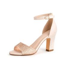 Load image into Gallery viewer, Women's Rhinestone Heeled Sandals, Classic Open Toe Ankle Strap Block Chunky Sparkly Heels Sandals Party Prom Wedding Dress Pumps Shoes
